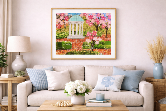 Springtime at the Old Well, Chapel Hill, Old Well, UNC-Chapel Hill, Tarheel gift, UNC-CH gift item, collage print, Carolina print, unc art