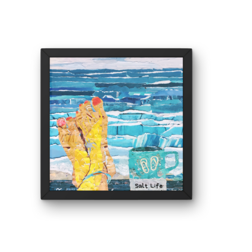 Relaxing at the beach, unique beach collage, unique beach wall decor, coffee and the beach, beach sitting, ocean art, for the beach lover,