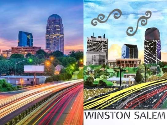 Winston Salem Art, Winston Salem print, Winston Salem skyline, WS local art, unique Winston Salem art, collage of Winston Salem downtown