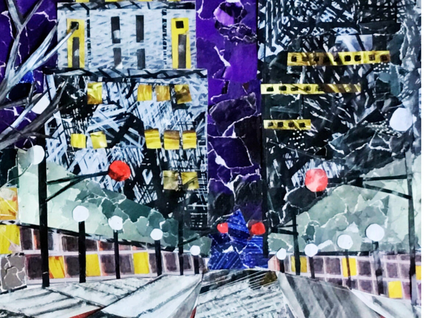 Downtown Winston Salem collage, prints  of original collage, repurposed magazines, Stevens Center, Reynolds Building, 4th street print