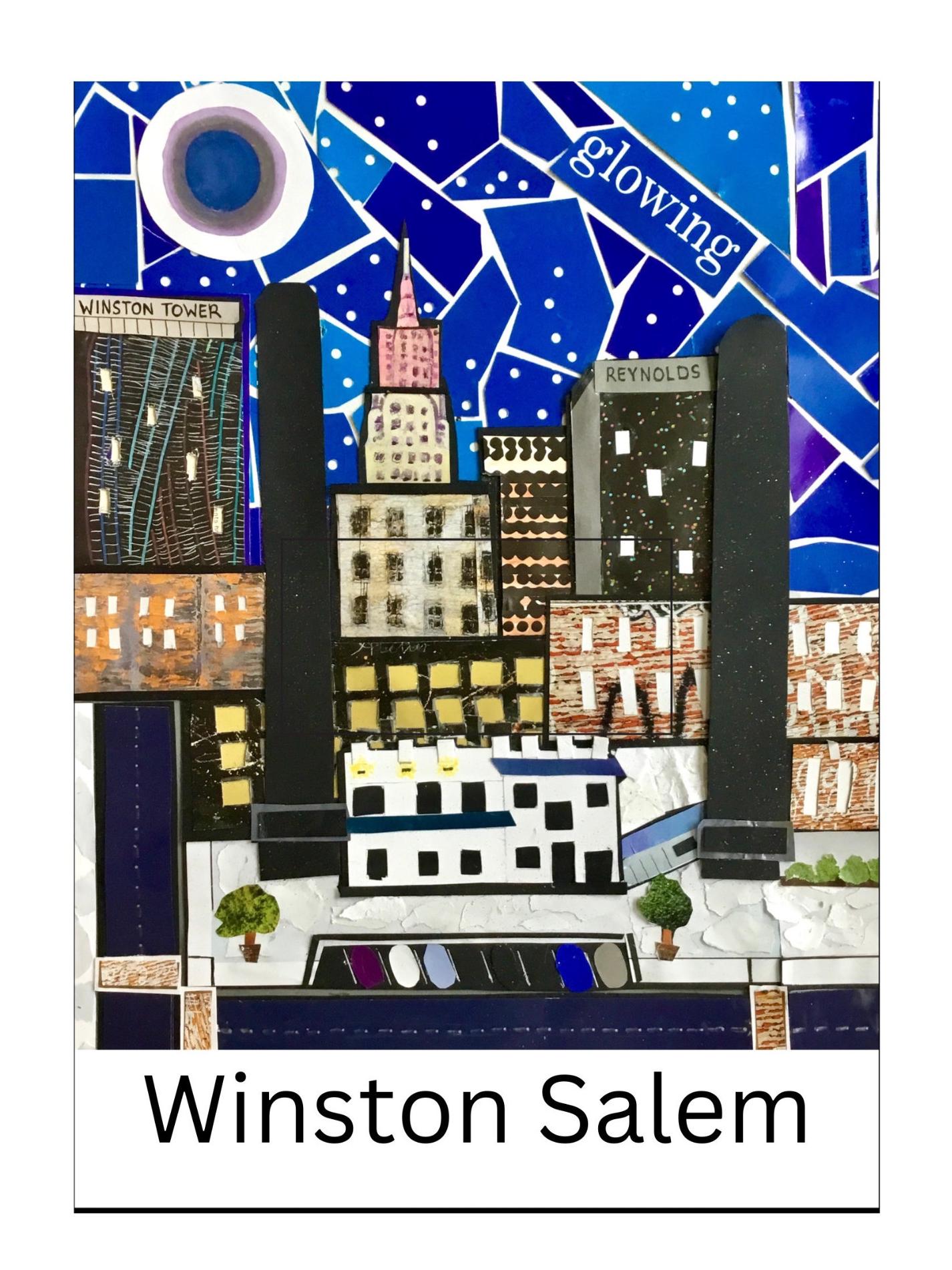 Winston Salem Art Winston Salem downtown, Winston Salem at night, Winston Salem collage, downtown Winston Salem