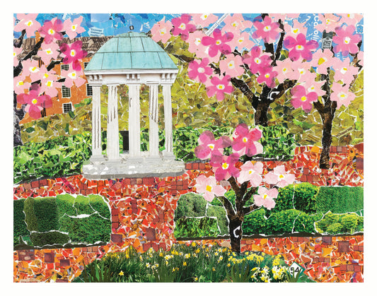 Springtime at the Old Well, Chapel Hill, Old Well, UNC-Chapel Hill, Tarheel gift, UNC-CH gift item, collage print, Carolina print, unc art