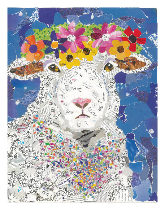 Mildred the Sheep – Whimsical Collage Sheep Art Print | Modern Farmhouse Wall Decor