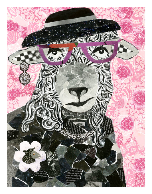 Maude the Sheep – Whimsical Collage Sheep Art Print | Modern Farmhouse Wall Decor