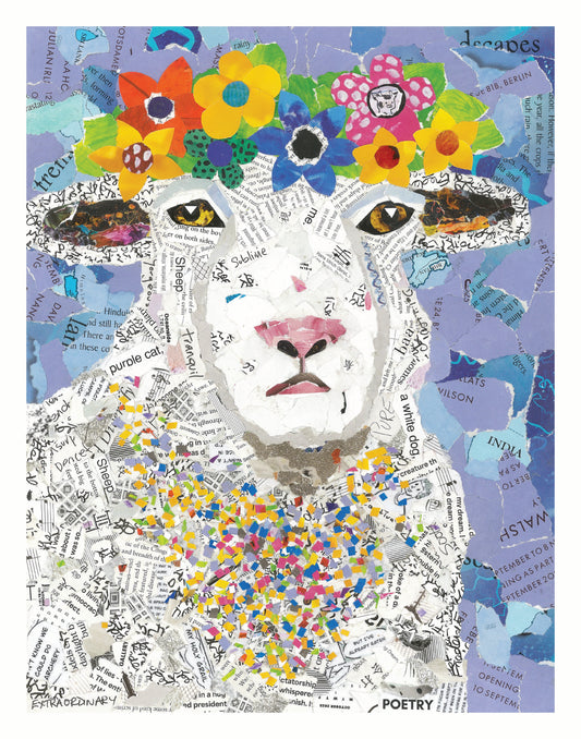 Matilda the Sheep – Whimsical Collage Sheep Art Print | Modern Farmhouse Wall Decor