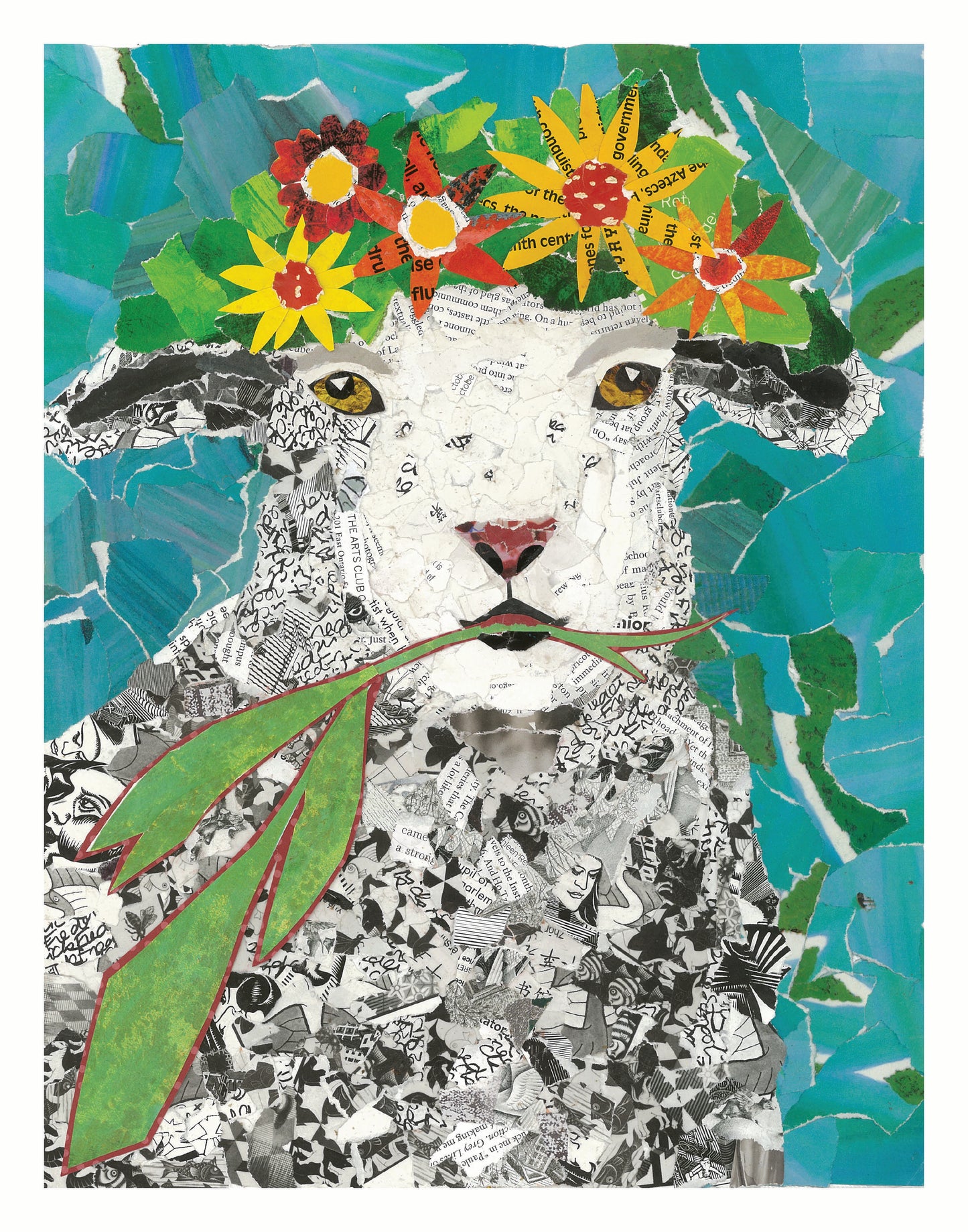 Mavis the Sheep – Whimsical Collage Sheep Art Print | Modern Farmhouse Wall Decor
