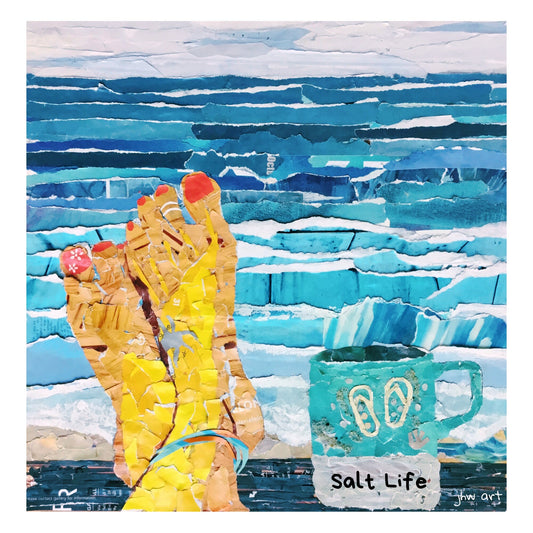 Relaxing at the beach, unique beach collage, unique beach wall decor, coffee and the beach, beach sitting, ocean art, for the beach lover,