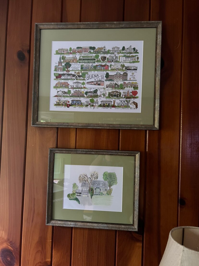 Buena Vista neighborhood print, whimsical Winston Salem neighborhood, Winston Salem art,