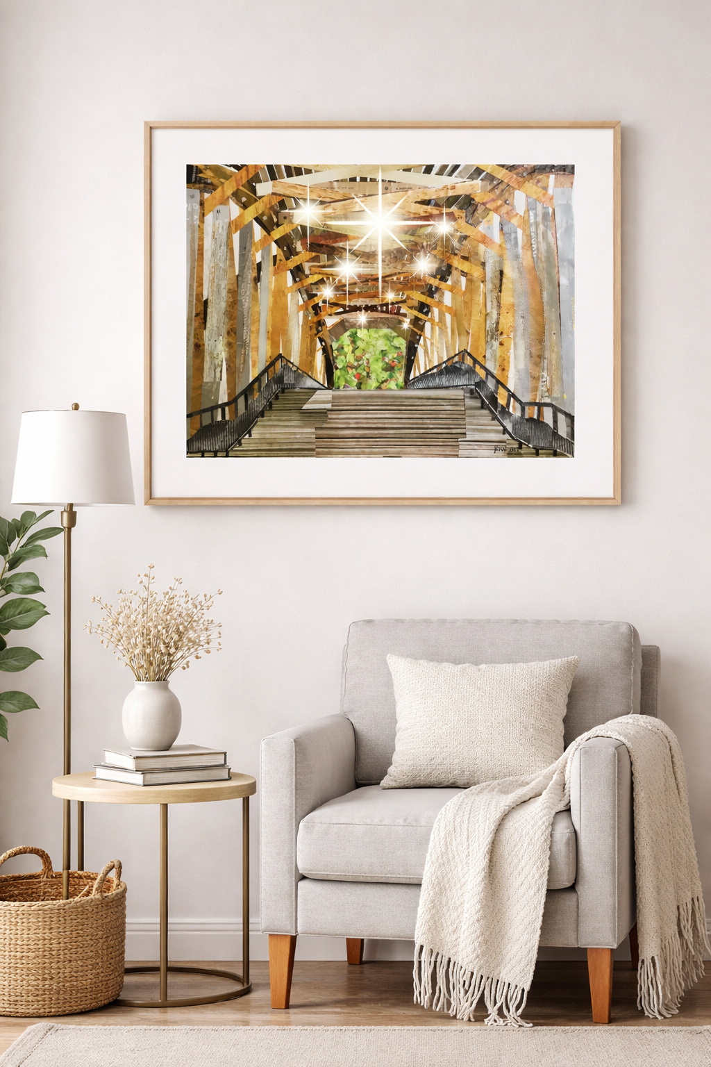 Old Salem Covered Bridge Paper Collage Print