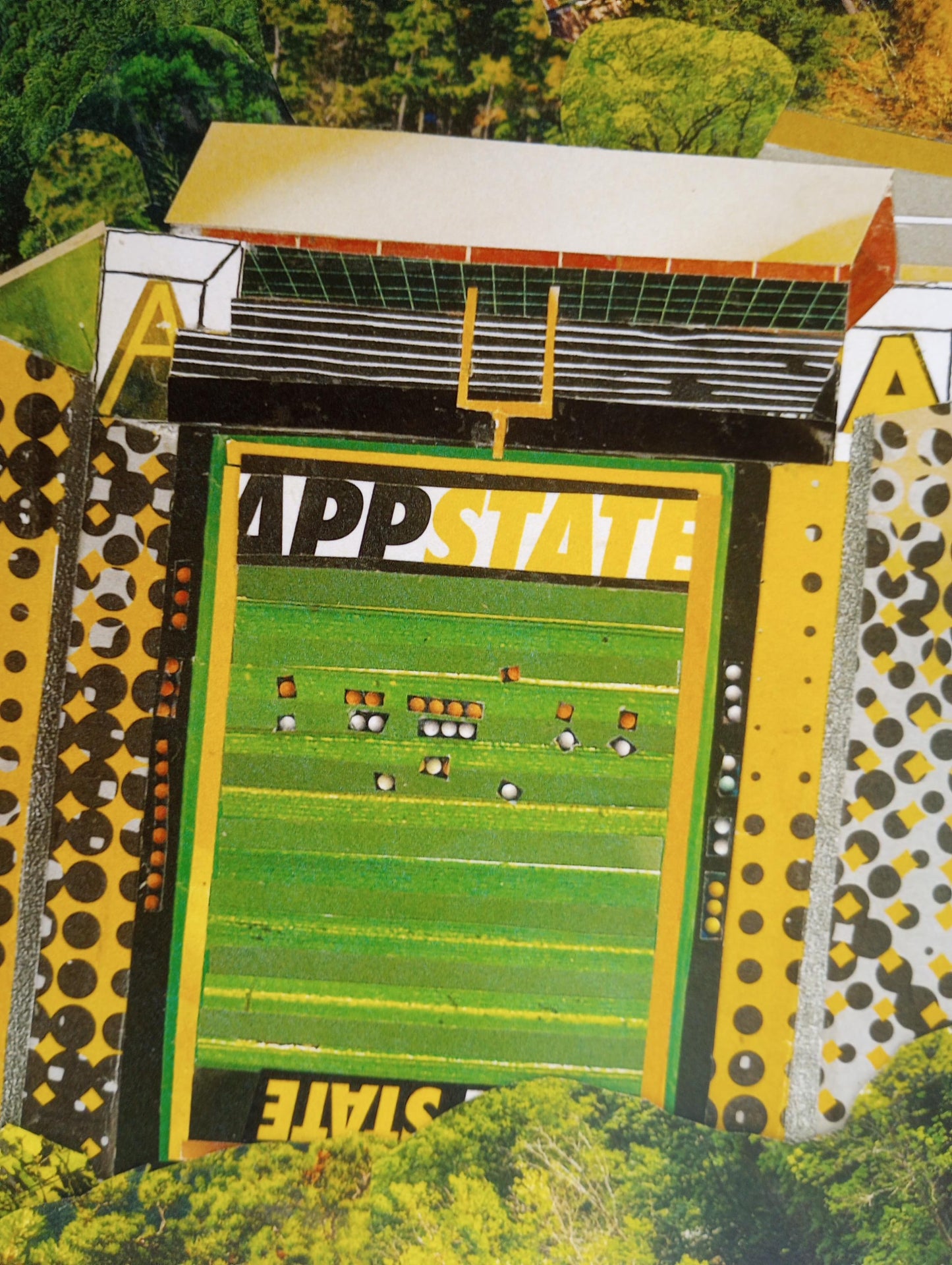App State football field, Kidd Brewer Stadium, Boone NC, Appalachian State University, mountaineers, mountain life, collage art