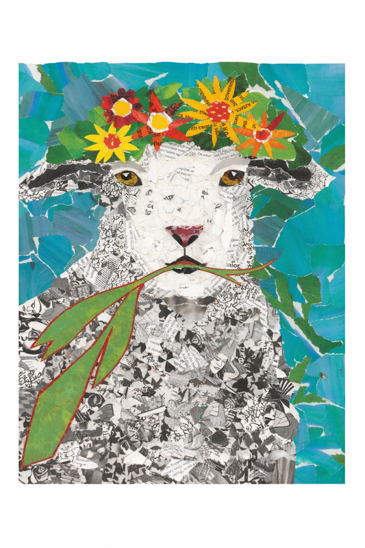 Mavis the Sheep – Whimsical Collage Sheep Art Print | Modern Farmhouse Wall Decor