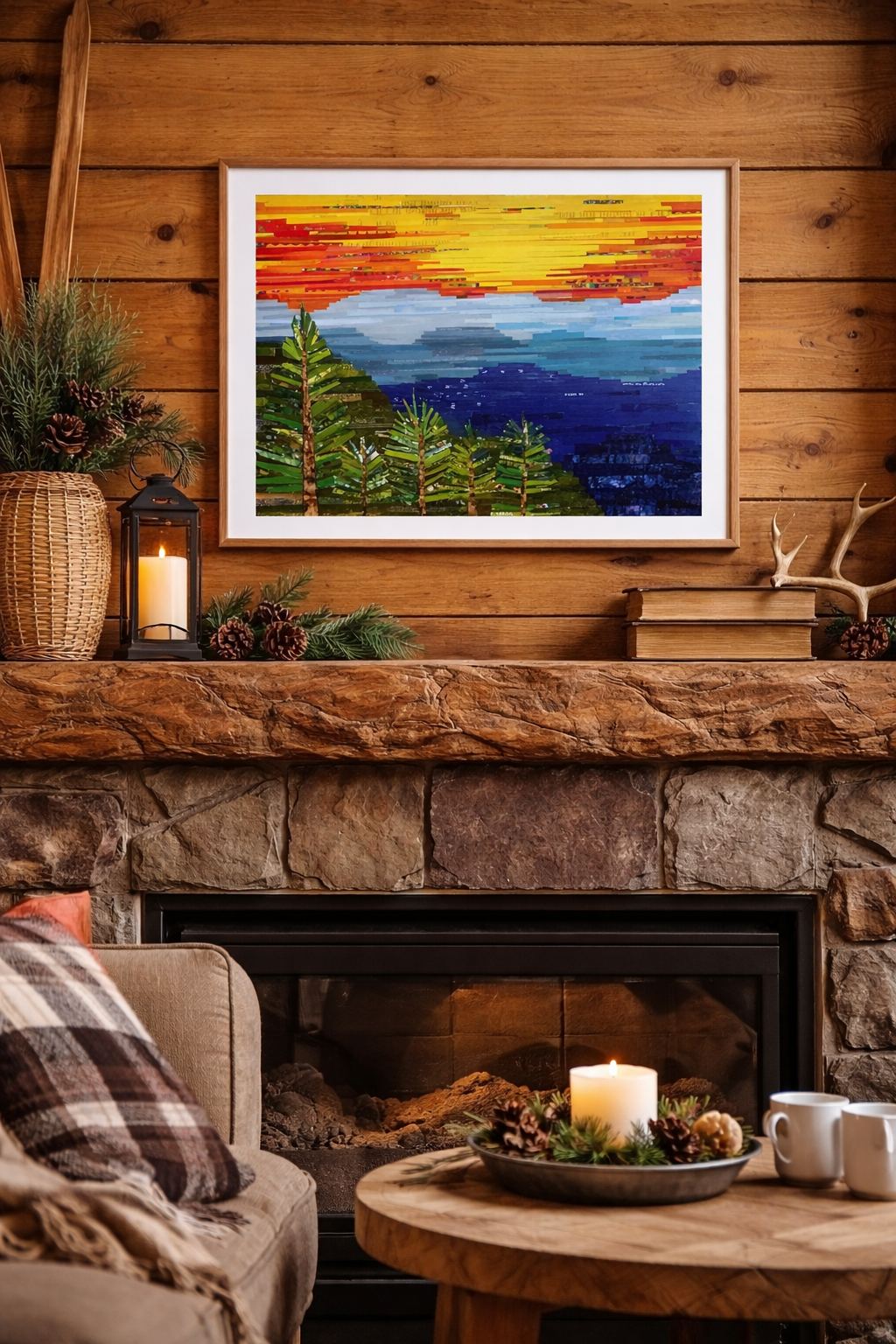 Blue Ridge Parkway, WNC strong, mountain landscape collage, mountain lover gift, for the mountain house, mountain decor, original art print