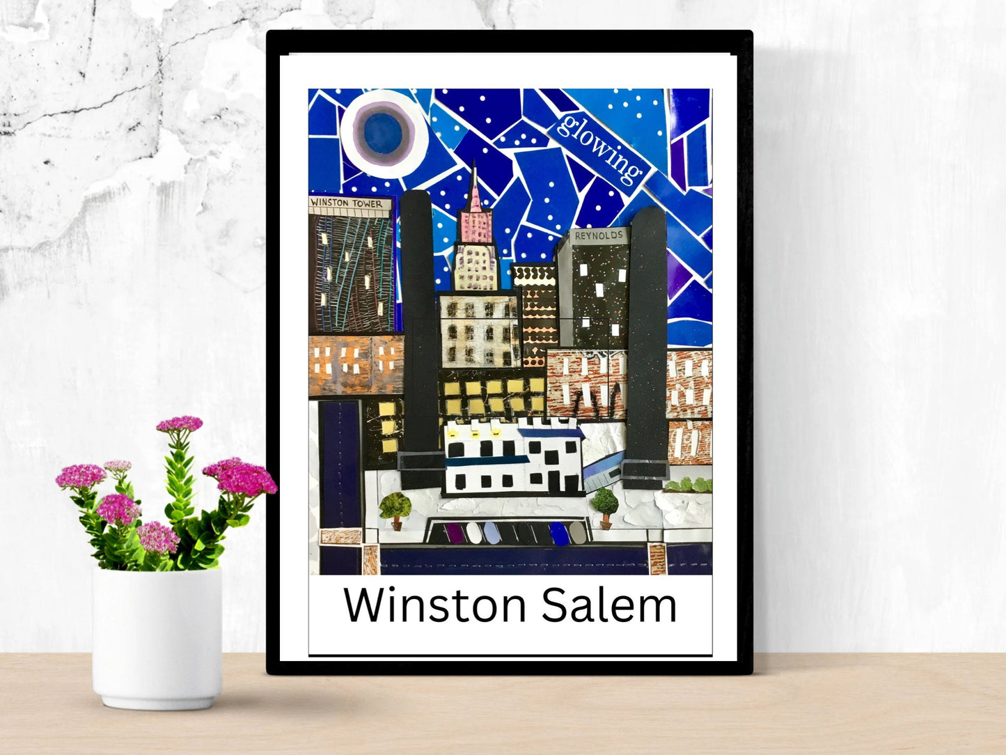 Winston Salem Art Winston Salem downtown, Winston Salem at night, Winston Salem collage, downtown Winston Salem