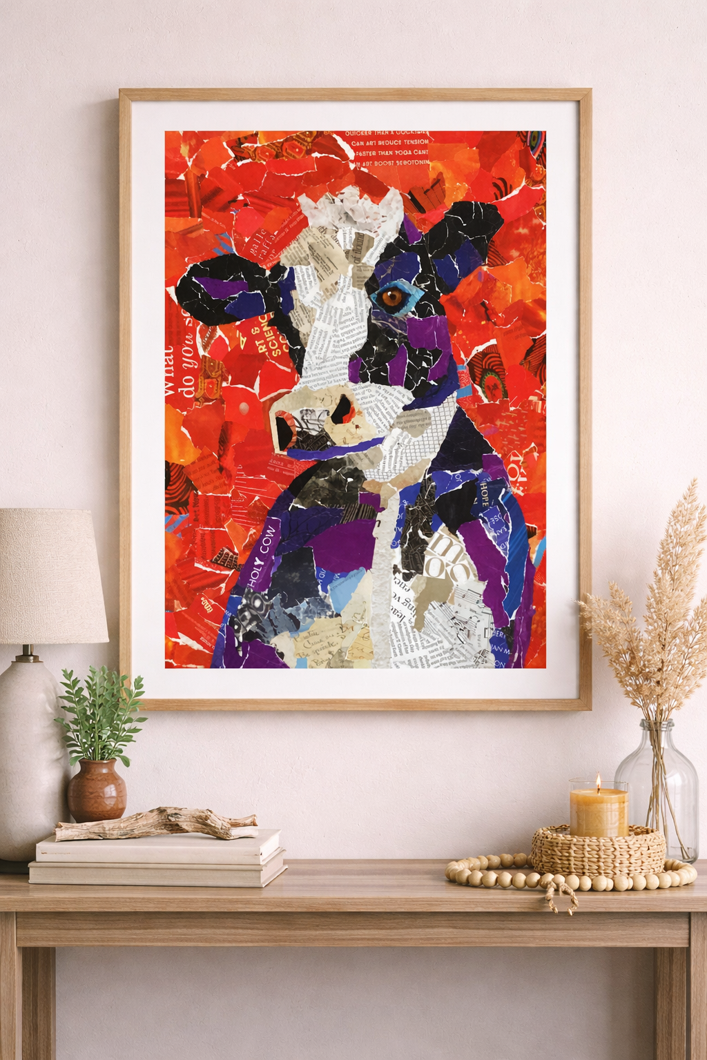 Bob, the Cow-whimsical cow collage, farm animal art, fun cow print, purple cow