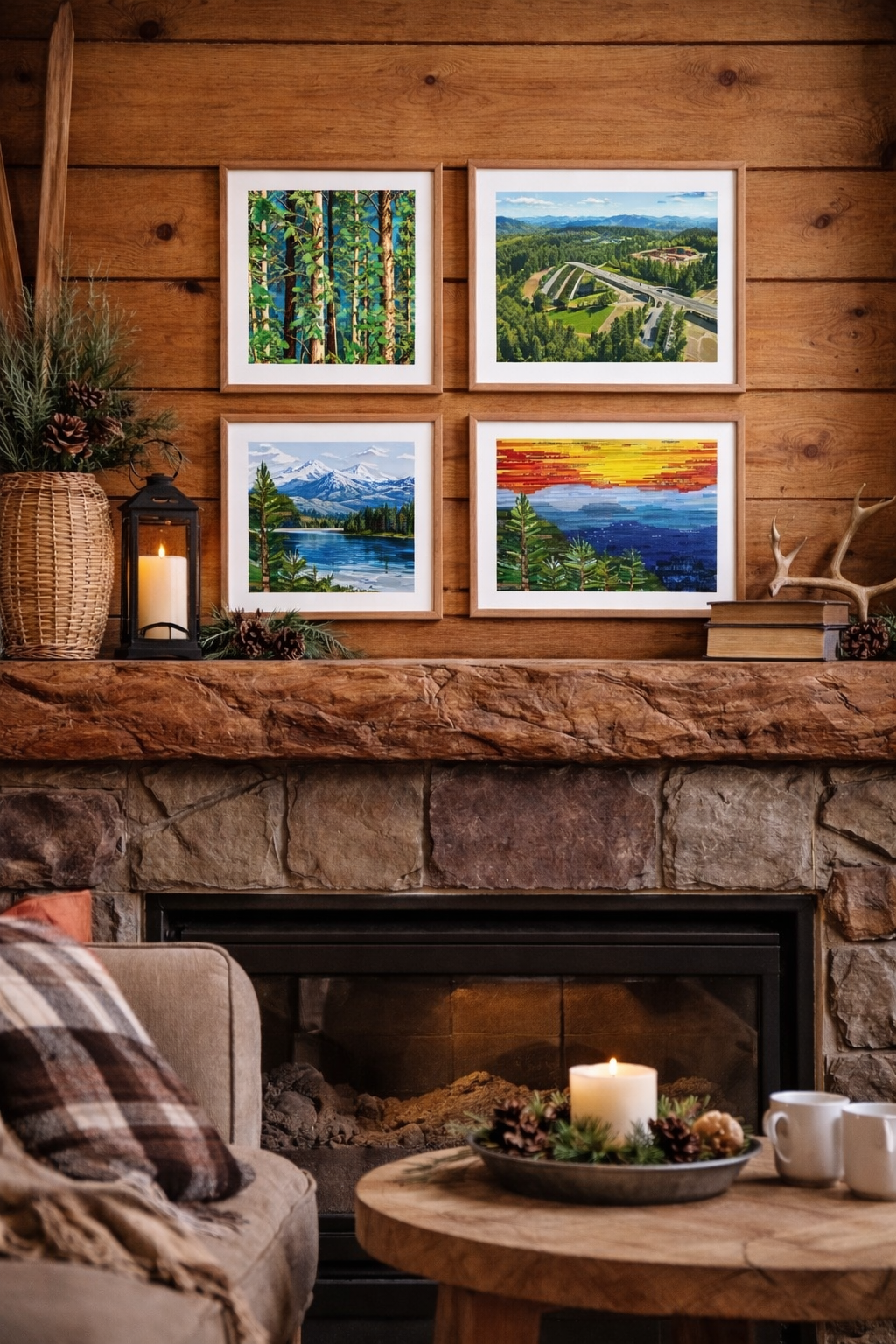 Blue Ridge Parkway, WNC strong, mountain landscape collage, mountain lover gift, for the mountain house, mountain decor, original art print