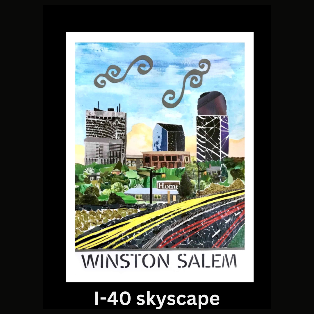 Winston Salem Art, Winston Salem print, Winston Salem skyline, WS local art, unique Winston Salem art, collage of Winston Salem downtown
