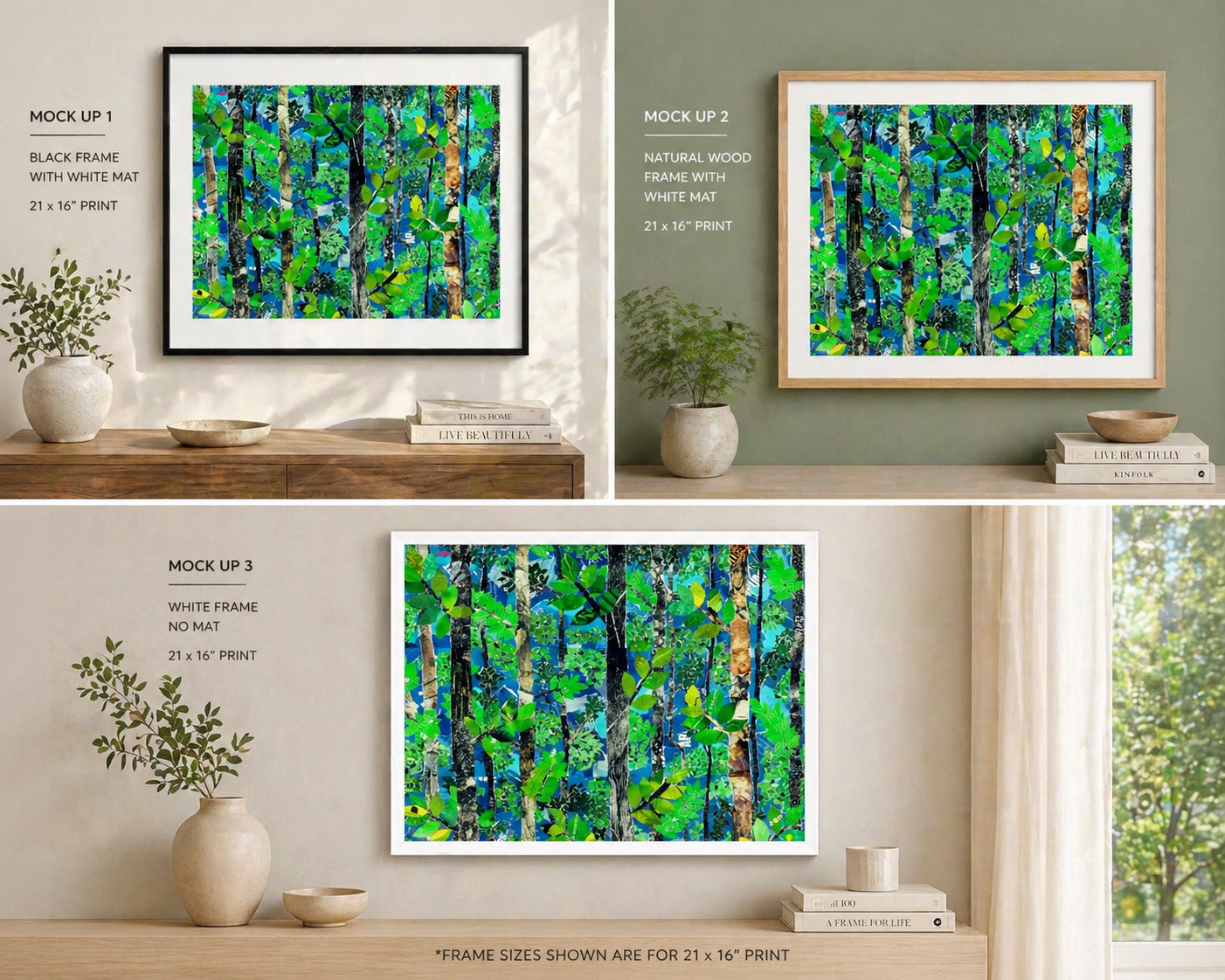 Healing Green Collage Print | Calming Nature Wall Art | Serene Green Abstract | Wellness Decor