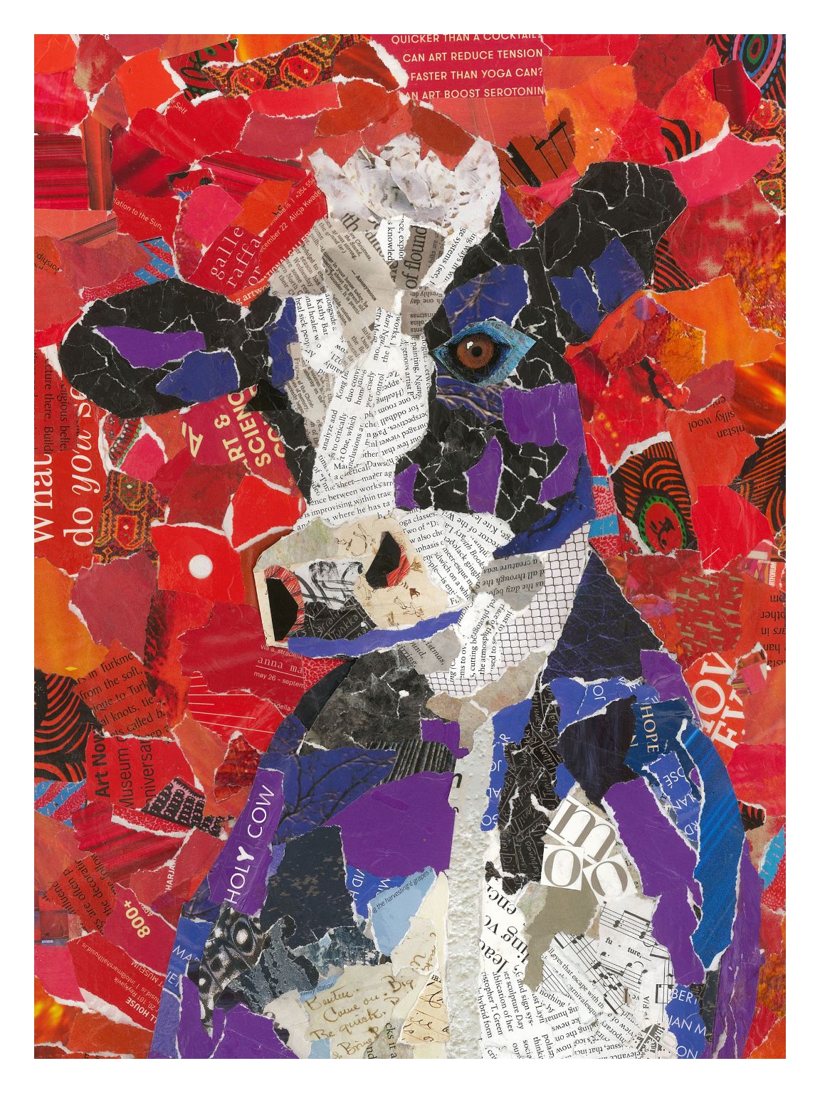 Bob, the Cow-whimsical cow collage, farm animal art, fun cow print, purple cow
