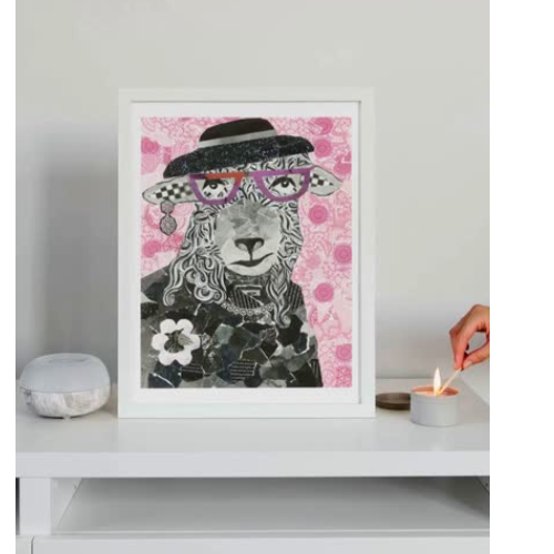 Maude the Sheep – Whimsical Collage Sheep Art Print | Modern Farmhouse Wall Decor