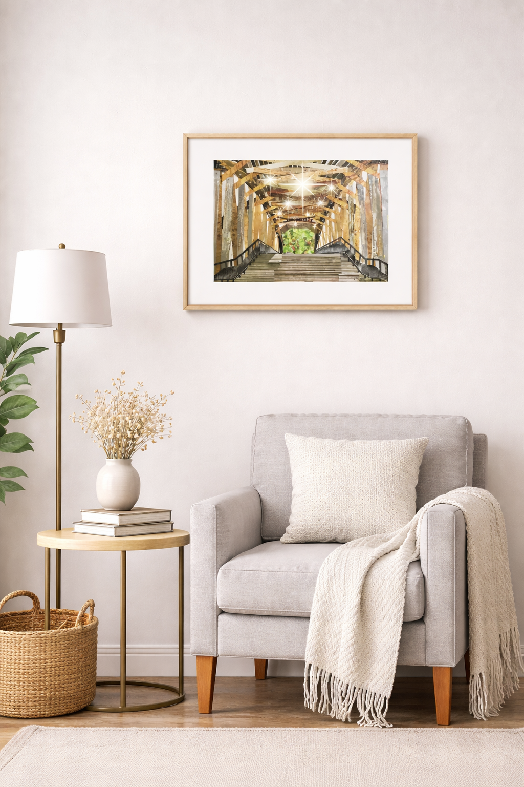 Old Salem Covered Bridge Paper Collage Print