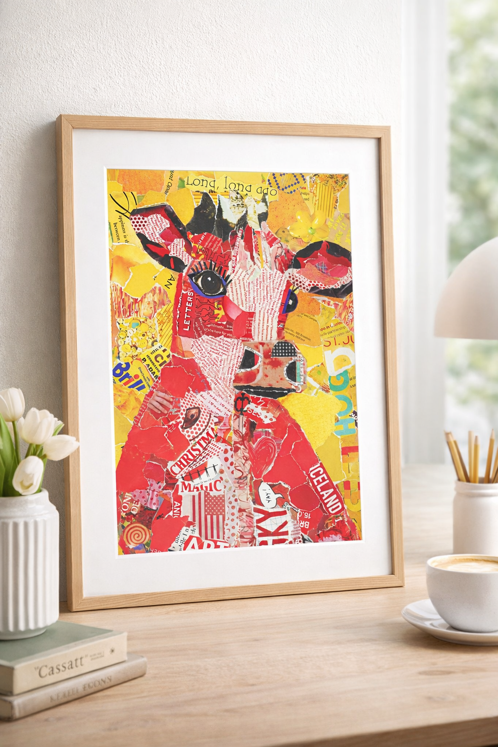 Rosie, the Cow– Whimsical Collage Cow Art Print | Modern Farmhouse Wall Decor