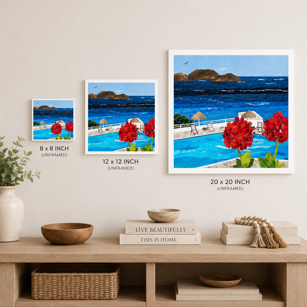 Patmos Greece Coastal Collage Art Print | Mediterranean Ocean View | Greek Island Wall Decor