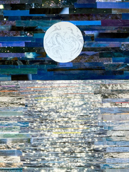 Shimmery Moonlight, moon art, magical art, moonlight on water, night time collage, the moon and stars, moonlight art