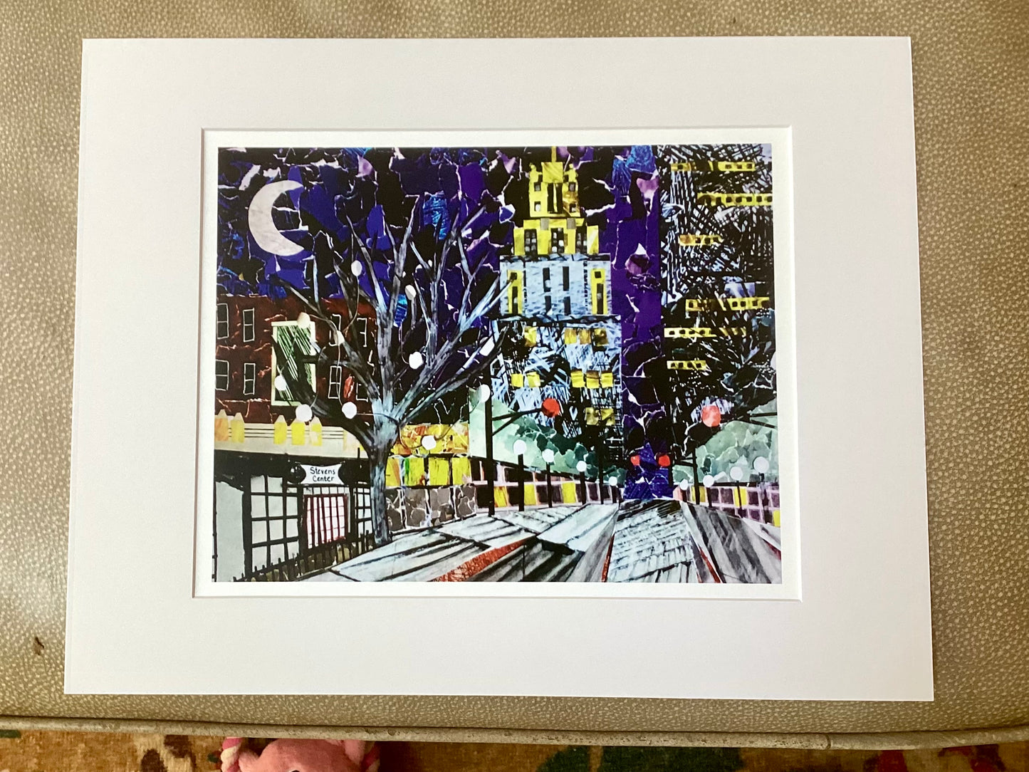 Downtown Winston Salem collage, prints  of original collage, repurposed magazines, Stevens Center, Reynolds Building, 4th street print