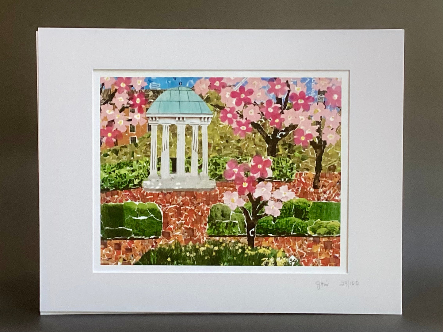 Springtime at the Old Well, Chapel Hill, Old Well, UNC-Chapel Hill, Tarheel gift, UNC-CH gift item, collage print, Carolina print, unc art