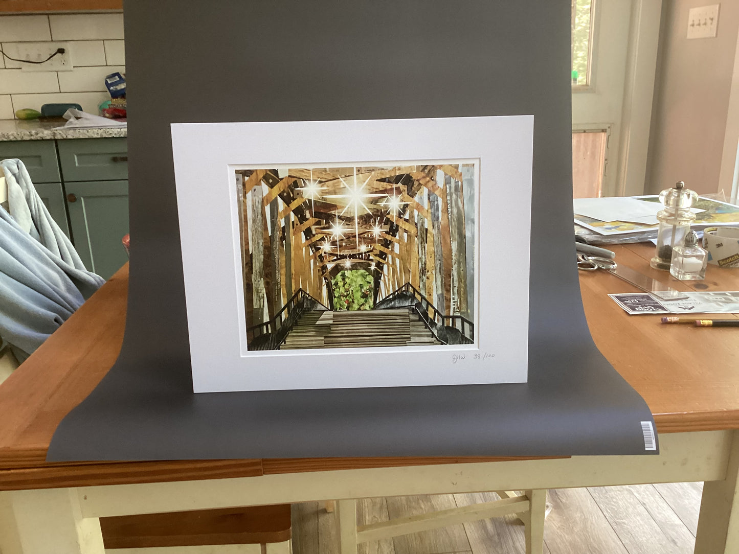 Old Salem Covered Bridge Paper Collage Print