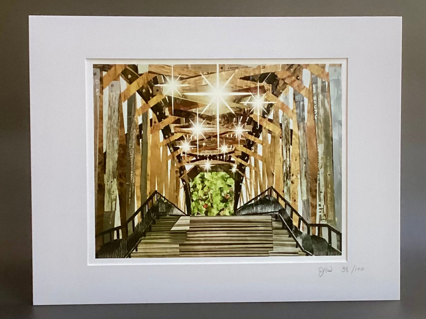 Old Salem Covered Bridge Paper Collage Print