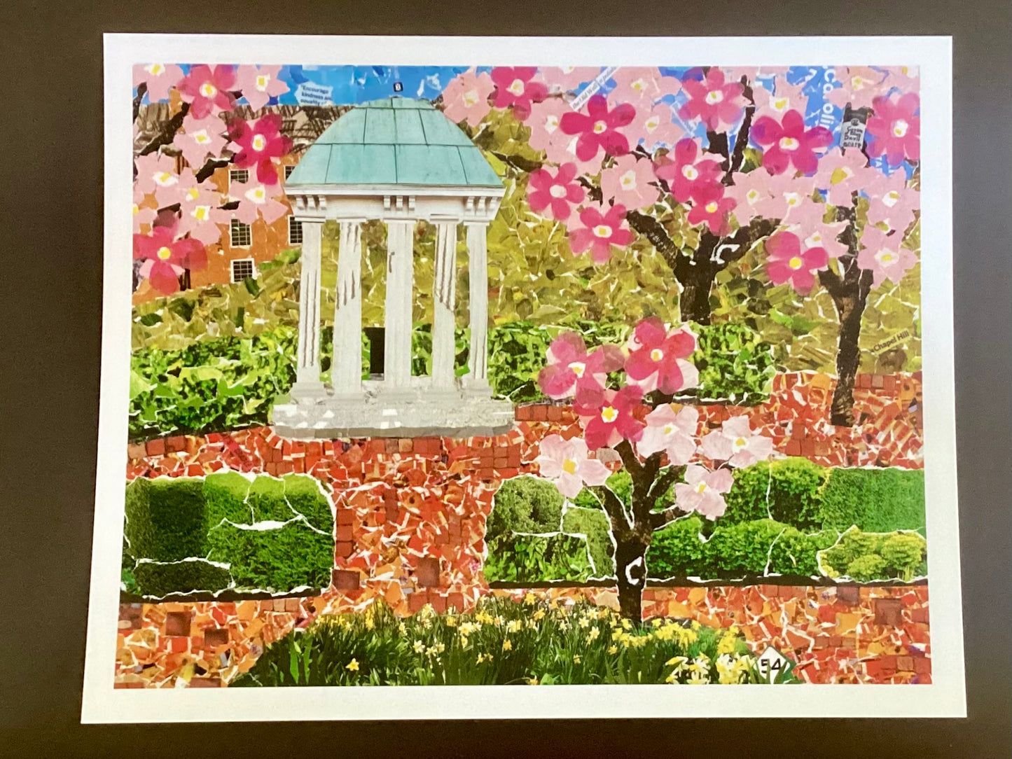 Springtime at the Old Well, Chapel Hill, Old Well, UNC-Chapel Hill, Tarheel gift, UNC-CH gift item, collage print, Carolina print, unc art