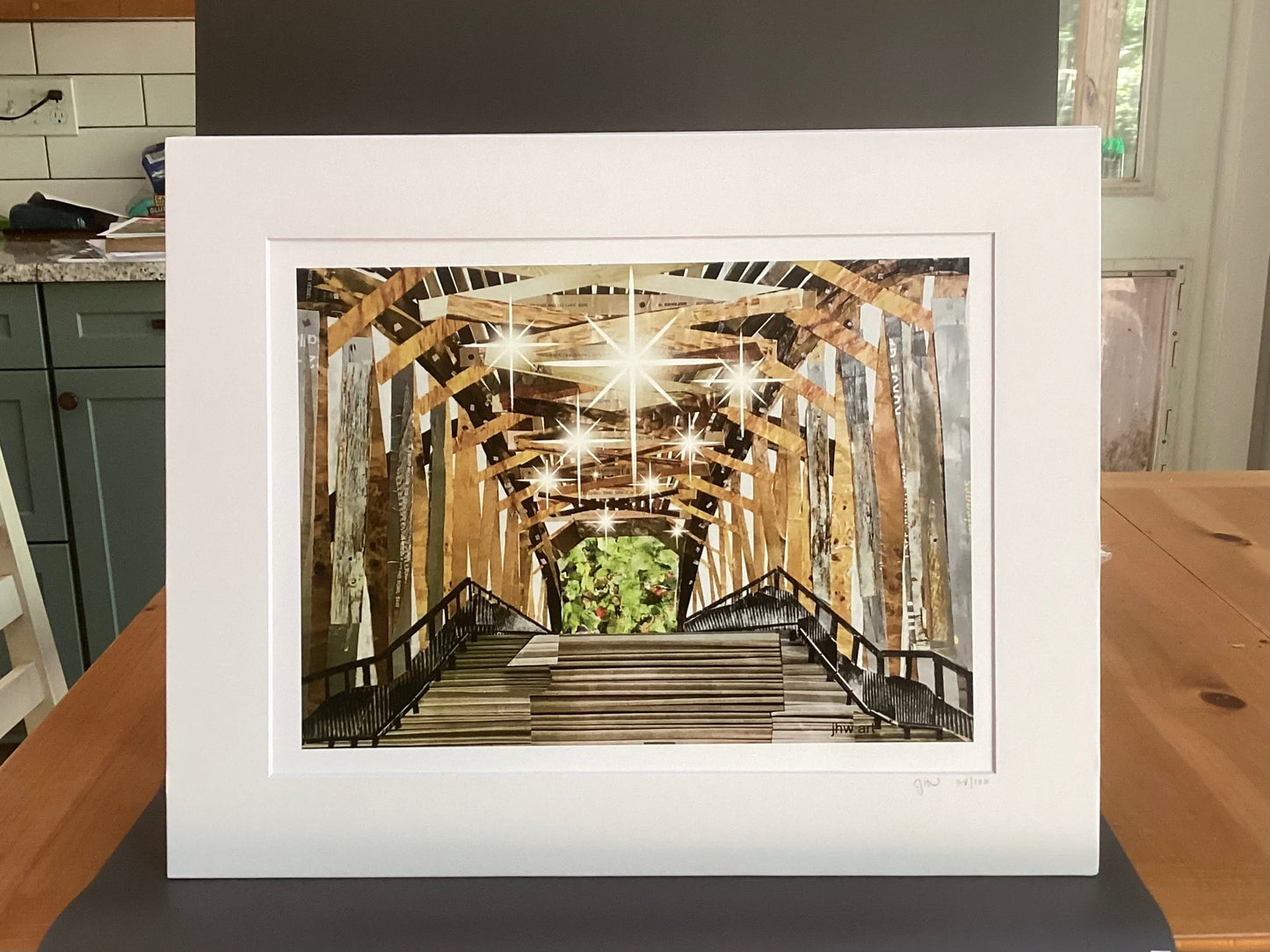 Old Salem Covered Bridge Paper Collage Print