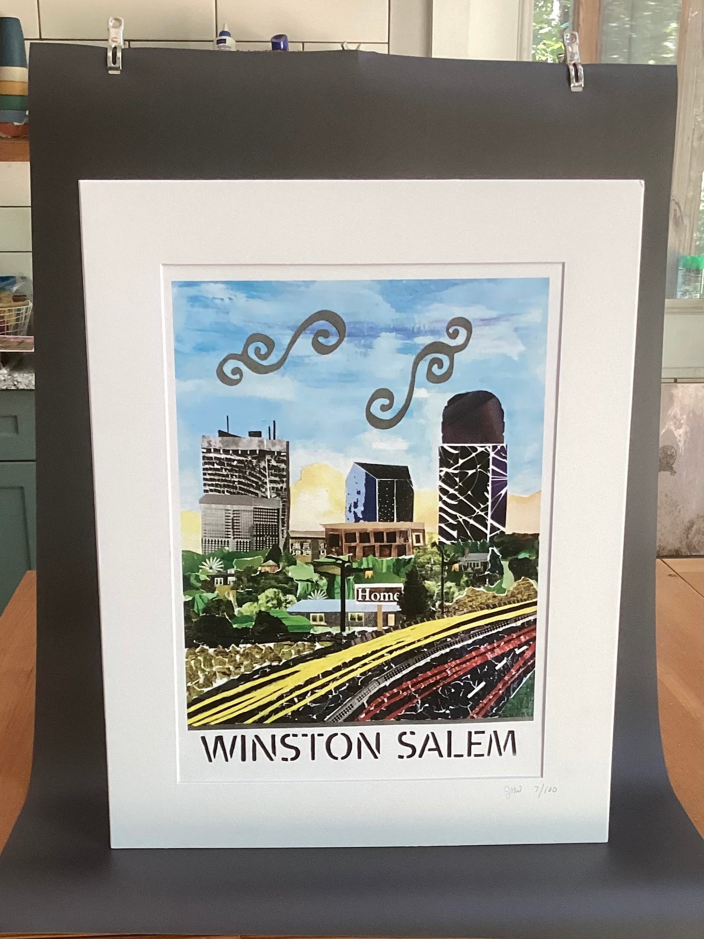 Winston Salem Art, Winston Salem print, Winston Salem skyline, WS local art, unique Winston Salem art, collage of Winston Salem downtown