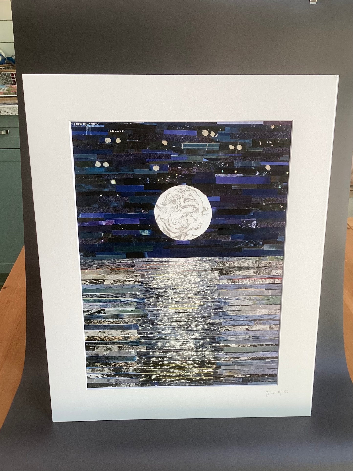 Shimmery Moonlight, moon art, magical art, moonlight on water, night time collage, the moon and stars, moonlight art