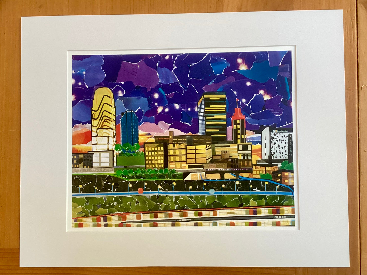 Skyscape of Winston Salem, Downtown Winston Salem Art, Bailey Park Print, purple sky collage,