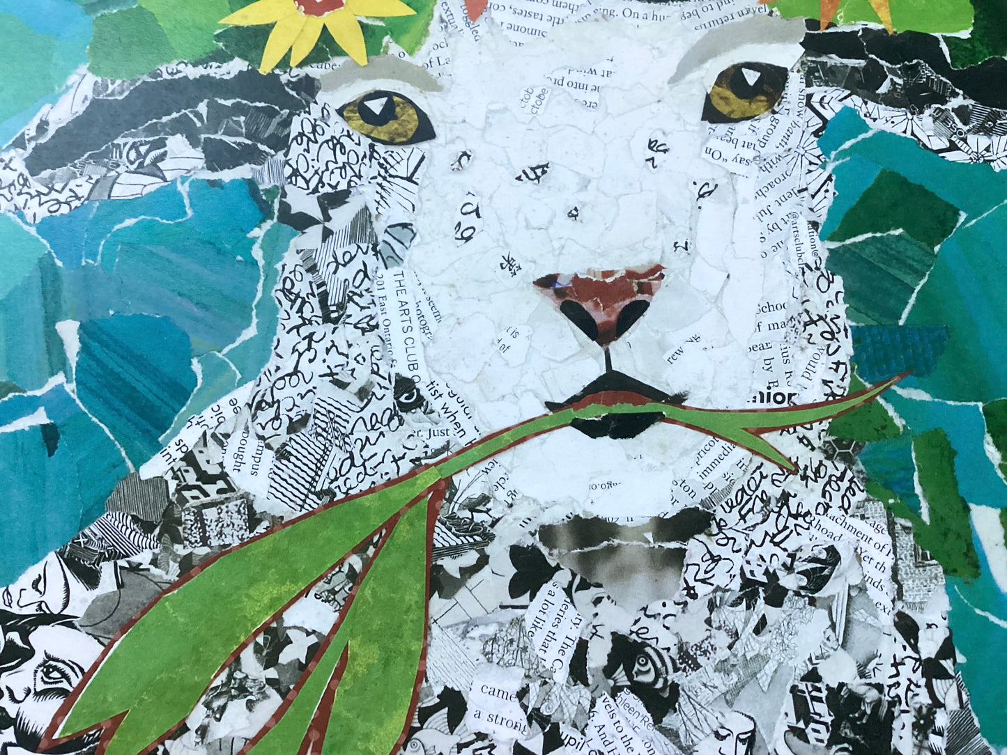 Mavis the Sheep – Whimsical Collage Sheep Art Print | Modern Farmhouse Wall Decor
