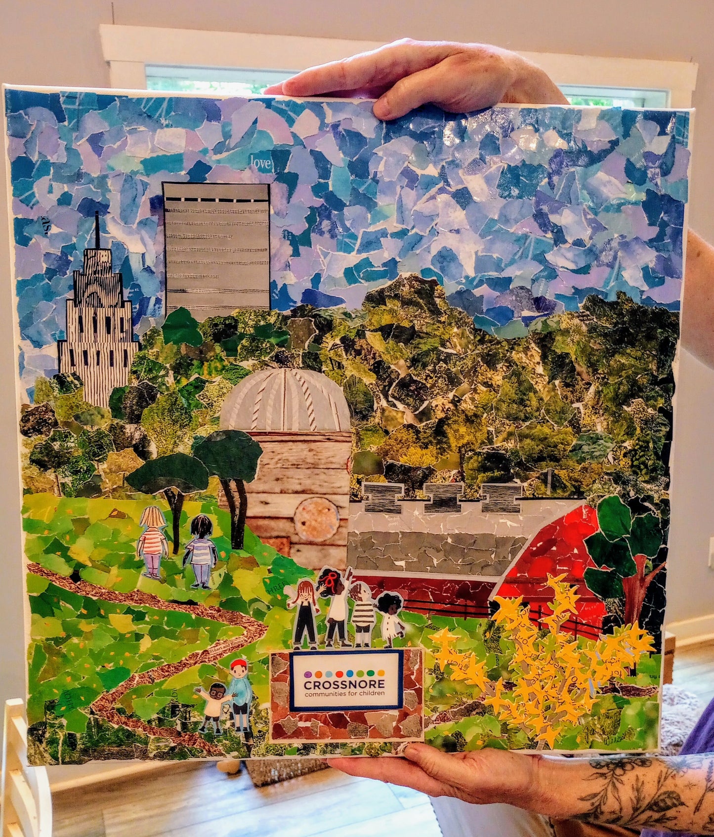 Crossnore Communities for Children collage print, Winston Salem landmark, the Children’s Home, unique view of downtown Winston Salem