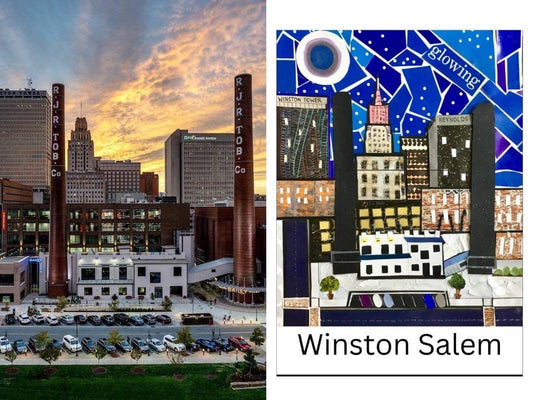 Winston Salem Art Winston Salem downtown, Winston Salem at night, Winston Salem collage, downtown Winston Salem