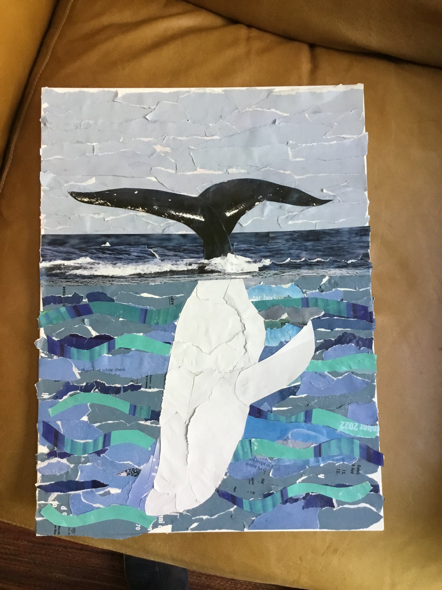 Whimsical Whale Collage, ocean lover gift, sea life collage, ocean decor, whale art, diving whale art, fanciful whale collage, vivid sea art