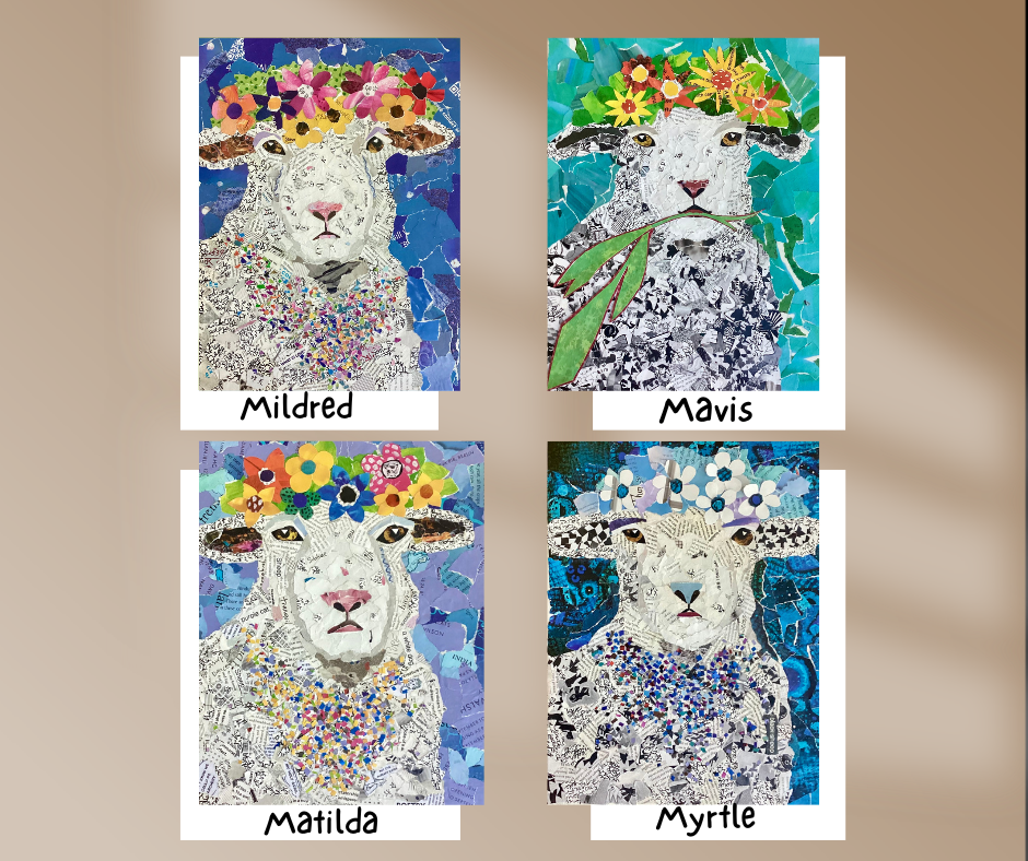 Mildred the Sheep – Whimsical Collage Sheep Art Print | Modern Farmhouse Wall Decor