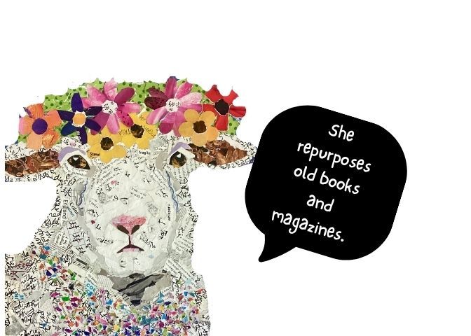 Mildred the Sheep – Whimsical Collage Sheep Art Print | Modern Farmhouse Wall Decor
