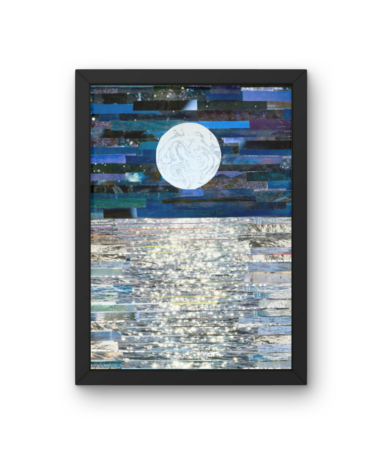 Shimmery Moonlight, moon art, magical art, moonlight on water, night time collage, the moon and stars, moonlight art
