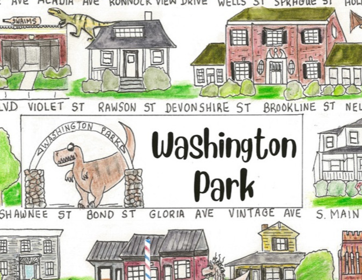 Washington Park neighborhood print, Winston Salem art, Winston Salem print, Winston Salem art, the streets of Winston Salem