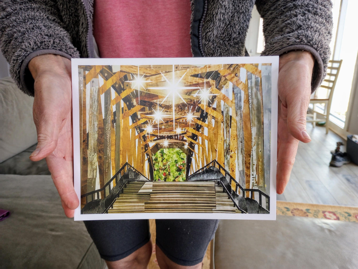Old Salem Covered Bridge Paper Collage Print