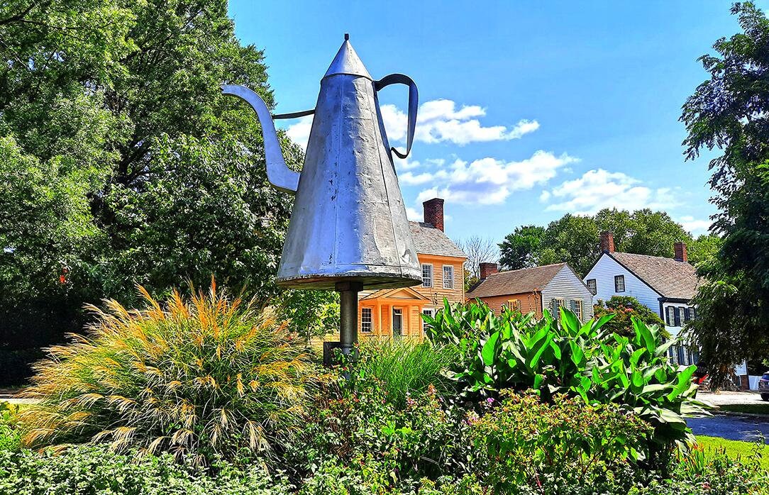 Old Salem Coffee Pot Collage Art Print – Winston-Salem NC Landmark Wall Art, Historic Old Salem Decor, North Carolina Gift