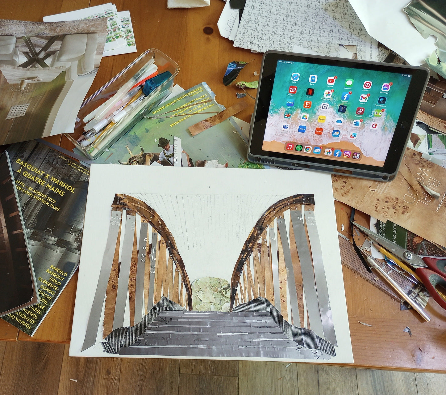 Old Salem Covered Bridge Paper Collage Print