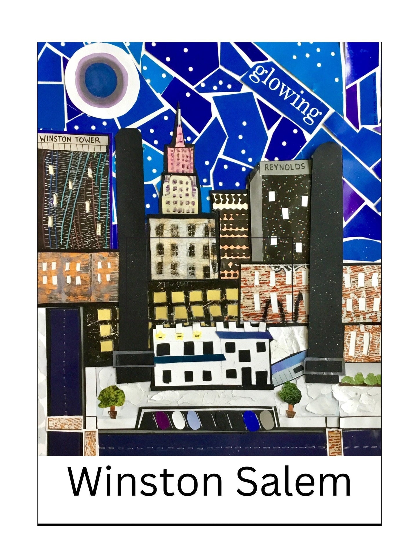 Winston Salem Art Winston Salem downtown, Winston Salem at night, Winston Salem collage, downtown Winston Salem