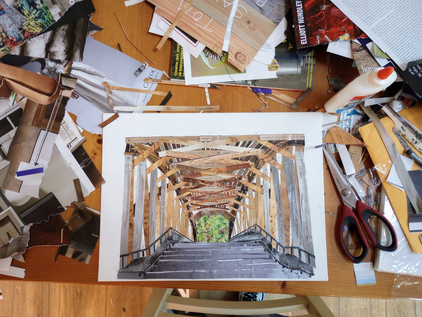 Old Salem Covered Bridge Paper Collage Print